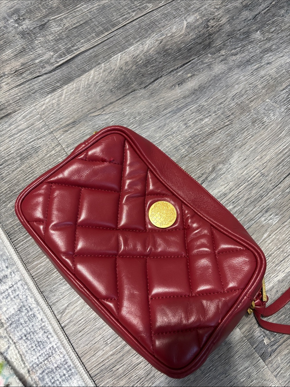 Vince Camuto Quilted Red Leather Crossbody with Gold Medallion - Picture 2 of 3